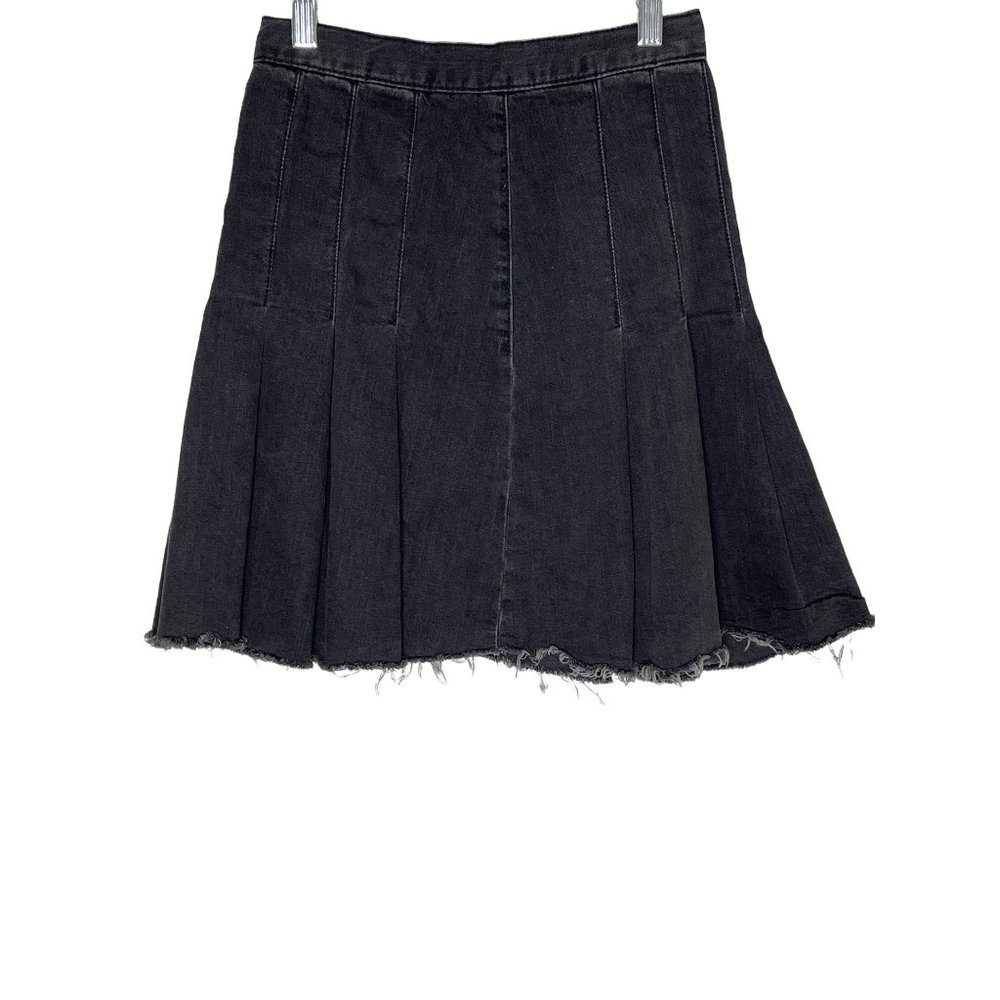 ASOS Skirt Women Sz 0 Black Mini Pleated A Line Short Solid Denim Cotton Casual